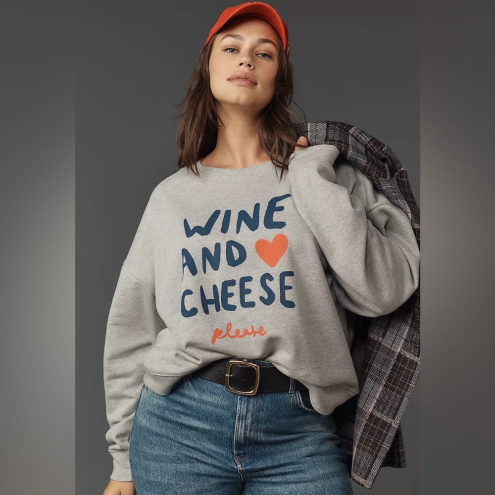 $88 Anthropologie Maeve X Jordan Nickson Wine & Cheese Graphic Sweatshirt XS - Picture 11 of 13